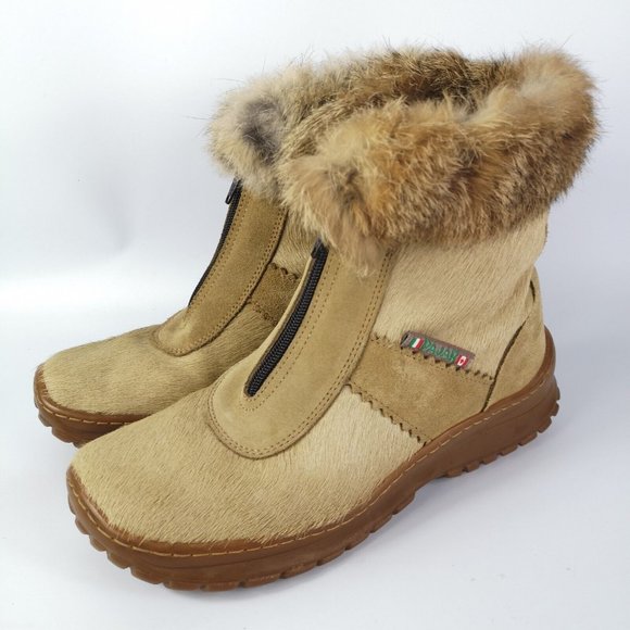 Pajar Womens Rabbit Fur Boots 7.5 Brown Authentic Canada Winter Front Zip Bootie - Picture 1 of 7